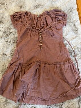 NEW Free People Perri Linen Drop-Waist Mini Dress Babydoll Pink Antique Oak Sz X